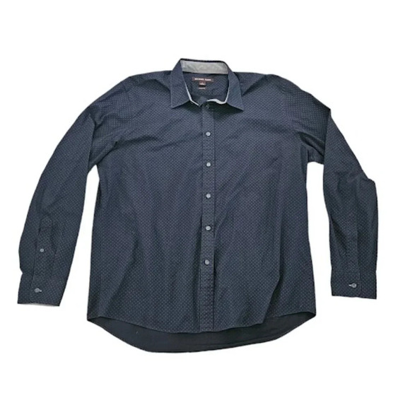 Michael Kors Men Size Large Navy Blue Printed Classic Fit Button Down Shirt - Picture 2 of 6